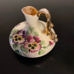 Le Pere Vintage Pansy Jug Hand painted Gold Trim Elegant 1950's